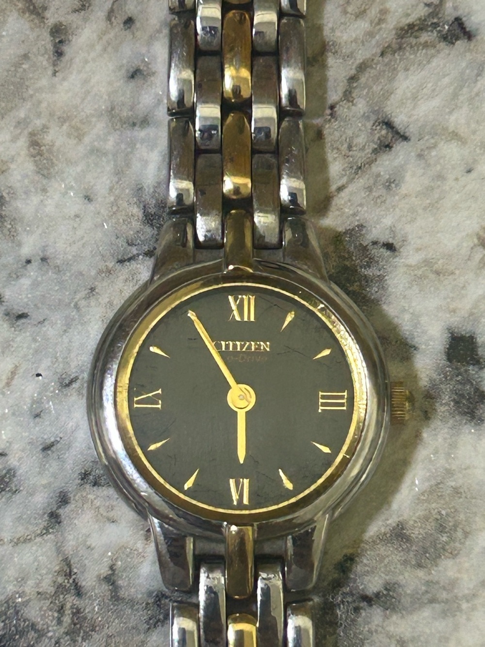 Vintage Citizen Eco-Drive Women’s 21mm Two Tone Black Dial Watch Untested